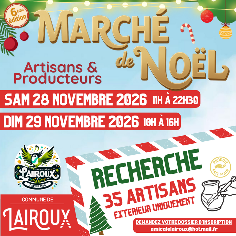 6ème marché de noël artisanal et producteur de lairoux