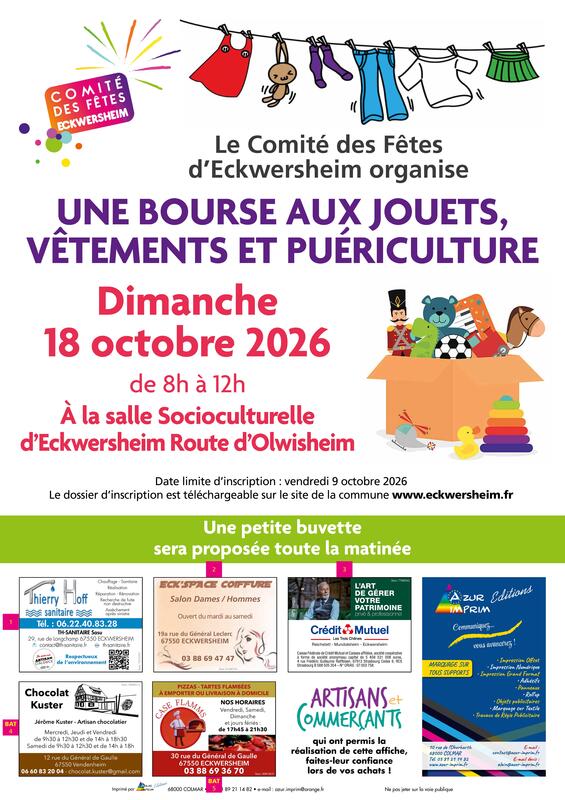 Bourse aux jouets, vêtements pour enfants, puériculture le 18/10 à eckwersheim