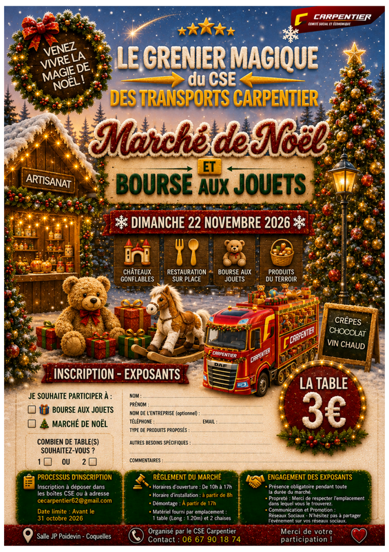 Marché de noël et bourse aux jouets - le grenier magique du cse des transports carpentier