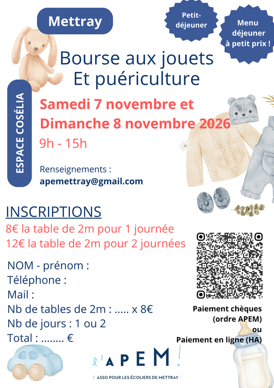 Bourse aux jouets, puériculture et vêtements enfants apem