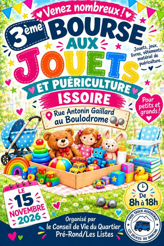 3ème bourse aux jouets puériculture issoire boulodrome 15 novembre 2026