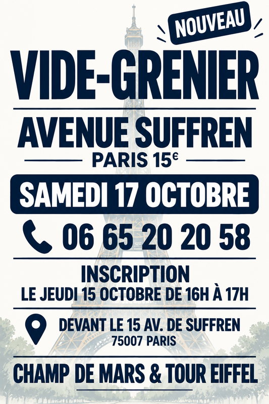 Nouveau - vide-grenier - avenue de suffren tour eiffel - 15ème
