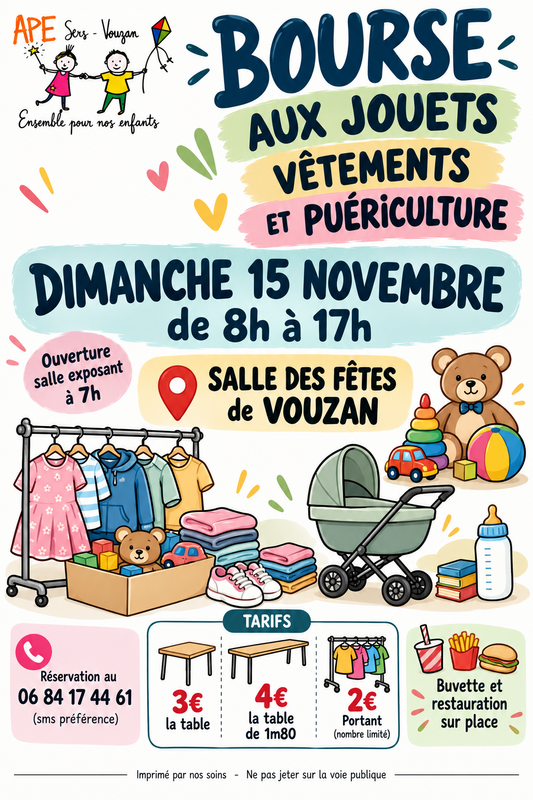 Bourse aux jouets, vêtements et puériculture