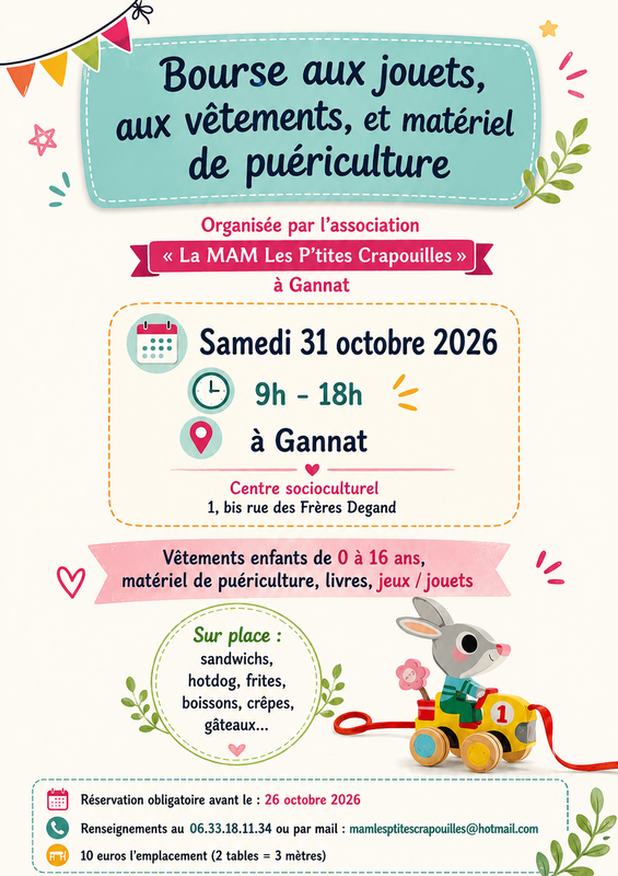 Bourse aux jouets, aux vêtements et matériel de puériculture
