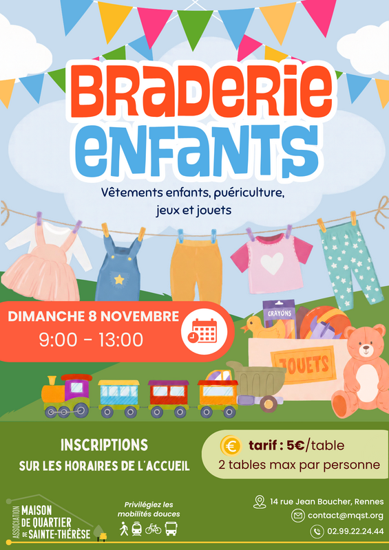 Braderie enfants, vêtements, puériculture, jeux et jouets