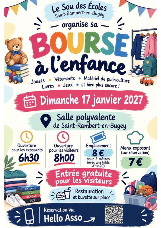 Bourse jouets, jeux, vêtements.