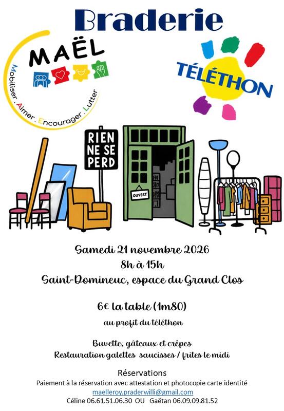 Braderie de l'association maël au profit du téléthon