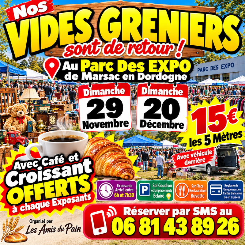 Grand vide grenier au parc des expo de marsac sur l’isle en dordogne
