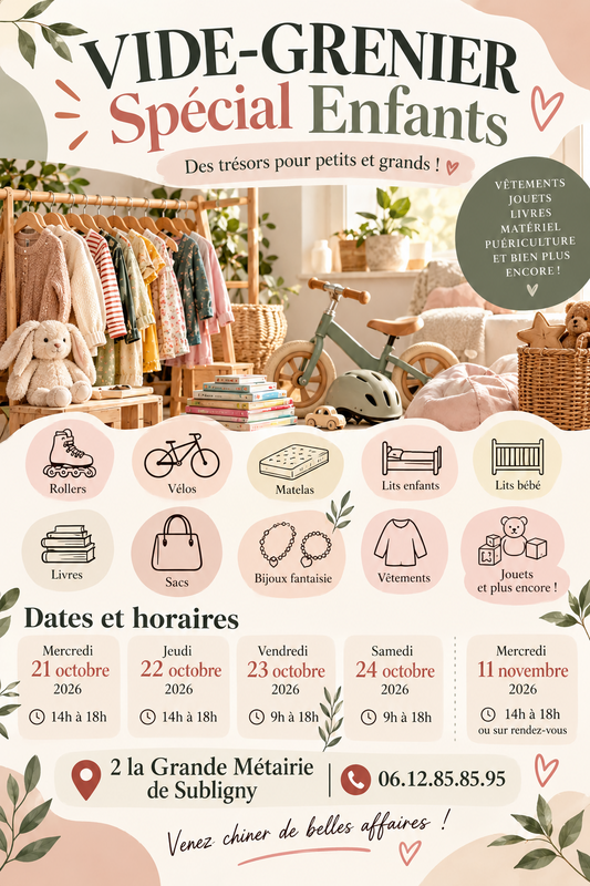 Vide-maison spécial puériculture et mobilier enfants et adultes, déco enfant