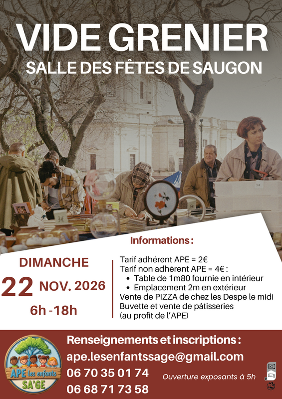 Vide grenier ape les enfants sa'ge