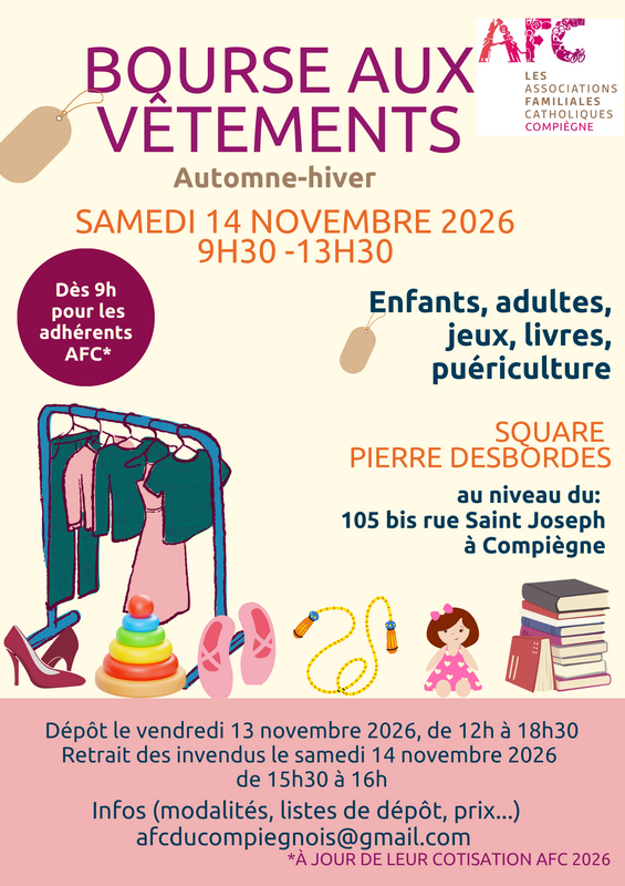 Bourse aux vêtements (enfants, adultes, jeux, livres, puériculture)